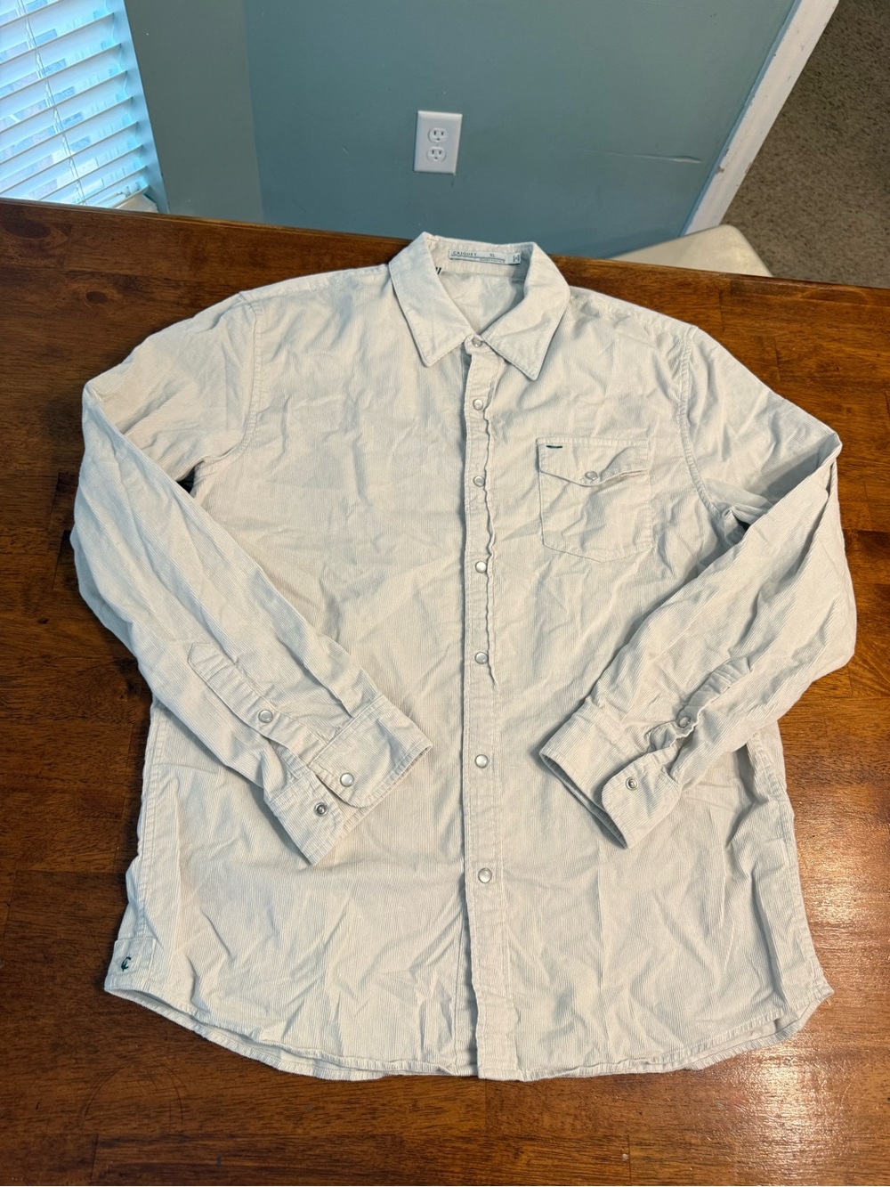 Criquet Mens Corduroy Pearl Snap Shirt Western Long Sleeve Beige Off-White XL